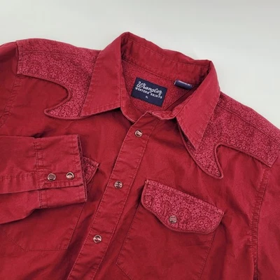Wrangler Western Shirt Boys XL Red Cowboy Rodeo Long Sleeve Pearl Snap Cotton - Image 1 of 4