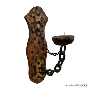 Vintage Spanish Gothic Revival Wood & Wrought Iron Candle Wall Sconce - Picture 1 of 11