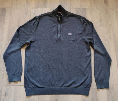 NAPAPIJRI Grau 1/2 Reissverschluss Strickpullover Logo Baumwolle Gr. L-XL - Bild 1 von 4