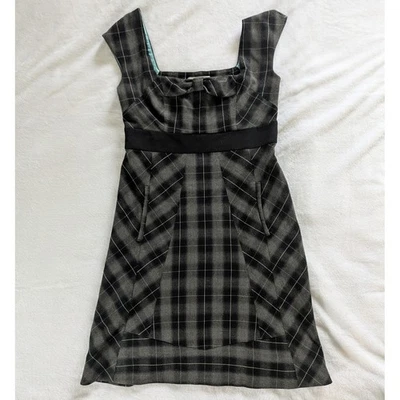 Vestido para mujer Moulinette Soeurs a cuadros cuello cuadrado manga gorra aline talla 6 preppy Foto 1 de 4