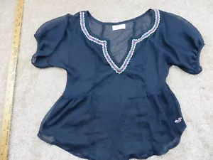 Hollister Women's Medium Sheer BLack Short Sleeve Top Hippie Boho - Picture 1 of 8