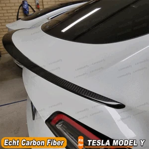 Se adapta a Tesla Model Y 19-24 carbono alerón trasero maletero alerón ala labio - Imagen 1 de 8