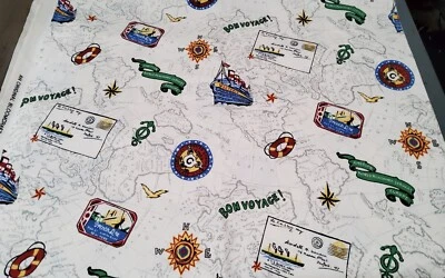 Bloomcraft Screen Print Fabric 46" W. X 1 Yard Heavyweght Bon Voyage Map Travel - Image 1 of 3