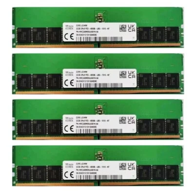 Hynix DDR5 128GB (4X32GB) 4800MHz PC5-38400 2RX8 UDIMM Memory Ram HMCG88MEBUA - Image 1 of 4