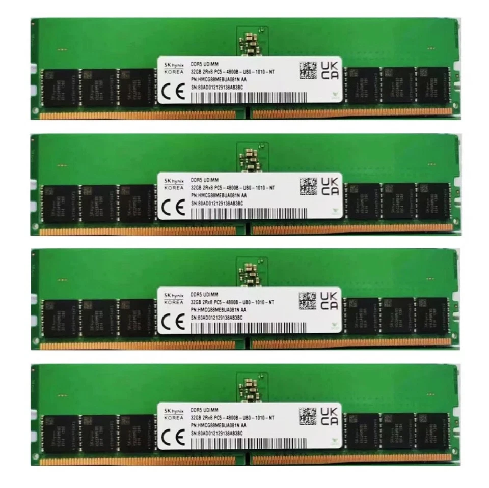 Hynix DDR5 128GB (4X32GB) 4800MHz PC5-38400 2RX8 UDIMM Memory Ram HMCG88MEBUA - Image 1 of 4