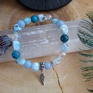 Connect with angels Bracelet larimar Angelite apatite aura quartz Crystal healin - Picture 1 of 9