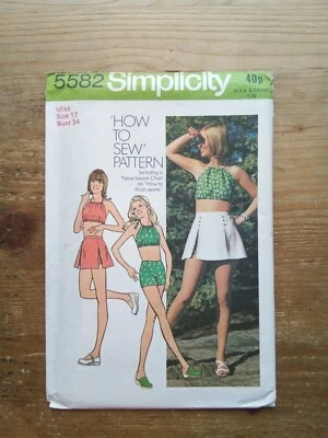 5582 How To Sew Halter Top Hotpants S12 Uncut Vintage Simplicity Sewing Pattern - Image 1 of 2