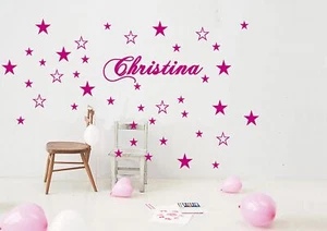 Wandtattoo Kinderzimmer 200 Sterne oder Blume mit Wunschnamen t15 - Picture 1 of 5