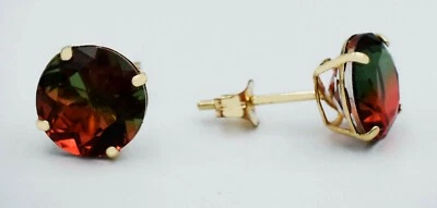 PENDIENTES STUD TURMALINA 3,48 Cts ORO 14K - Nuevos Con Etiqueta - HECHOS EN EE. UU. Foto 1 de 3