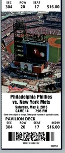 New York Mets vs Philadelphia Phillies 5/9/2015 Full Ticket - Picture 1 of 2