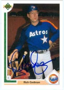 Rich Gedman autographed baseball card (Houston Astros) 1991 Upper Deck # 588
