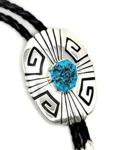 Neue handgefertigte T&R Sänger große überlagerte Sterlingsilber Türkis Bolokrawatte - Bild 1 von 5