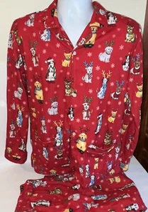 NICK & NORA Christmas Dogs Flannel Holiday Pajamas Set PJs Girls Boys XL 16-18 - Picture 1 of 16