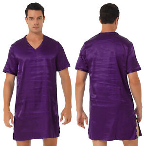 US Men's Robe Silk Satin Night Gown Sleep Bathrobe Robe Pajama Smooth Nightwear
