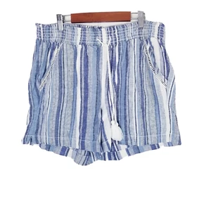 Briggs pantaloncino donna taglia grande blu panna misto lino tasche nappa - Foto 1 di 15