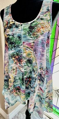 Sno Skins Pastel Sleeveless Crinkle Top S Round Neck Asymmetrical Hem Made USA - Image 1 of 4