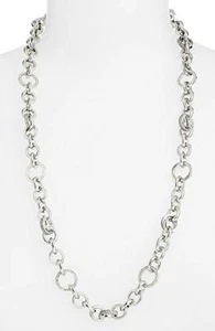 NEW MICHAEL KORS SILVER TONE LONG CHAIN LINK,CRYSTALS,MK CHARM NECKLACE MKJ3458 - Picture 1 of 3