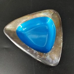 Reed Barton Ashtray Trinket Dish Blue Enamel Silver Plate Triangle Patina 5.50" - Picture 1 of 9