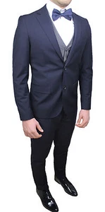 HERREN KLEID SCHNEIDEREI BLAU ELEGANT ZEREMONIE KOMPLETTSET MIT WESTE UND SCHMETTERLING - Bild 1 von 8