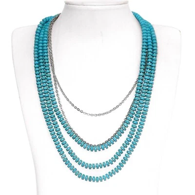 Stainless Steel Howlite and Cable Drape Necklace Set (20 in) 202.69 cts - Image 1 of 4