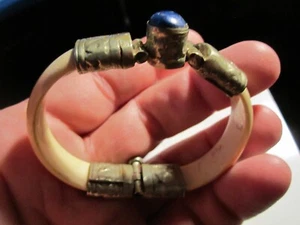 ARTISAN CRAFTED BRACELET LAPIS GEMSTONE WHITE STONE FITS UP TO 7 1/2"  BBA-44 - Picture 1 of 6