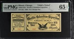 1893 WORLDS COLUMBIAN EXPO CHILD'S TICKET CHICAGO DAY PMG 65 EPQ - Picture 1 of 2