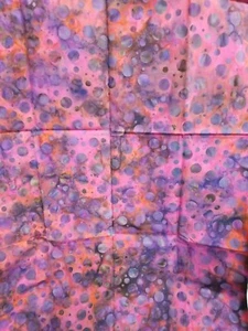 Batik Cotton Fabric - Pink/Orange/Green Background w/Purple Dots, 36" L x 45" W - Picture 1 of 2