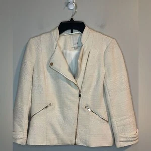 River Island Cream Boucle Moto Biker Jacket UK 6 (US2) - Picture 1 of 8