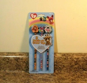 Ty Beanie Boos 3 Bleistifte mit Radiergummi Tops Set Schulbedarf NEU - Bild 1 von 3