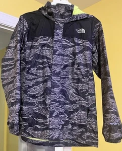 THE NORTH FACE Black Gray Neon HyVent Youth M 10-12 Wind Rain Shell Jacket Coat - Picture 1 of 5