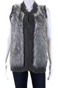 Chaleco Suéter Montanaco Para Mujer Tejido Piel Sintética Cuello Simulado Cremallera Gris Talla S - Imagen 1 de 6