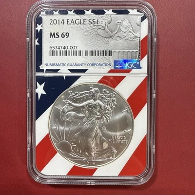 2014 Silver Eagle $1 NGC MS69 American Flag Core - Image 1 of 4
