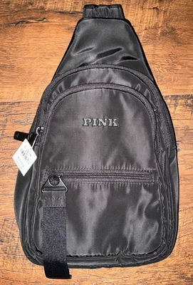 Victoria’s Secret Rosa 12" Nylon Bandolera Mochila Ajustable Correa Negra Nueva con Etiquetas Foto 1 de 4