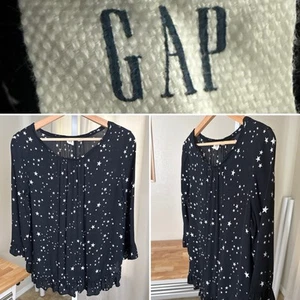Gap Women’s Star Print Top Size L Black White Celestial 3/4 Sleeve - Imagen 1 de 6