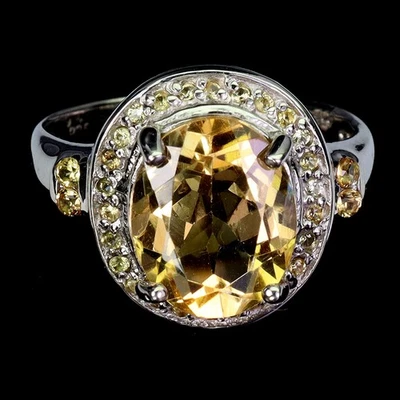 黑色星期五纯银戒指椭圆形黄水晶 11x9 毫米蓝宝石珠宝 7.5 码 — 第 1/4 张图片