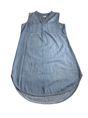 Merona Sleeveless Chambray Denim Shirt Dress M V-Neck High Low Midi - Image 1 of 4