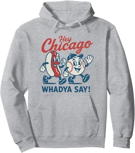 Hey Chicago Whadya Say Baseball and Hot Dog 4th Unisex Hooded Sweatshirt - Picture 1 of 2
