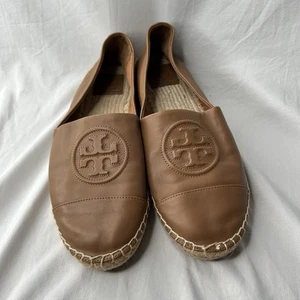 Tory Burch Leather T Espadrille Soft Brown Size 10 - Picture 1 of 6