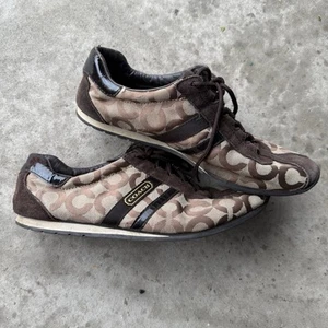 Zapatillas Coach Kathleen Marrón Tostado Logo Lona Cuero Mujer Talla 10 M - Imagen 1 de 11