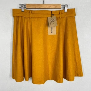 Princess Highway skirt 14 short yellow high waisted fabric belt flared skater - Picture 1 of 15
