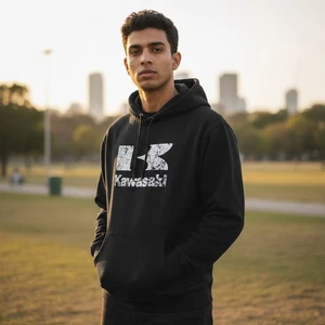 Kawasaki Hoodie Men's XL Motorsport Distressed Logo Black - Picture 1 of 6