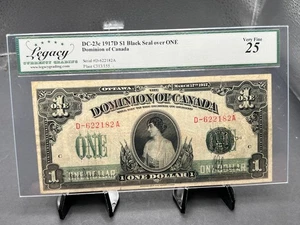 1917 Dominion of Canada $1 Bank Note Black Seal Over One SN D-622182A - Picture 1 of 5