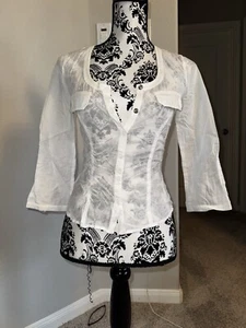VINTAGE Y2K Armani Exchange Light Cotton Blouse Shirt Top Sz XS DISCONTINUED - Picture 1 of 7