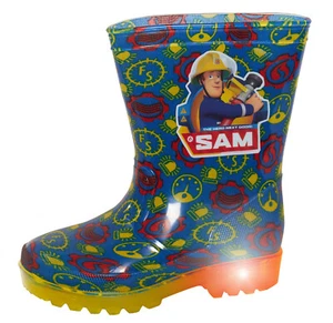 Fireman Sam Wellies Boys Light Up Wellington Boots Kids Flashing Lights Wellys - Picture 1 of 13