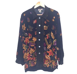 Kathie Lee Vintage Floral Navy Long Sleeve Button Front Tunic Top Blouse Size 8 - Picture 1 of 10