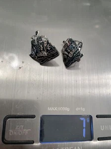 vintage sterling silver boat earrings - Picture 1 of 7