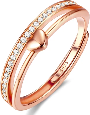 Anelli Donna Argento 925 Anello Cuore Regolabili Anello Placcato Oro 14K Anello  - Immagine 1 di 4