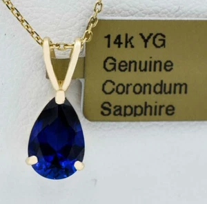 GENUINE 2.19 Cts BLUE SAPPHIRE PENDANT 14K GOLD - Free Appraisal - MADE IN USA - Picture 1 of 4