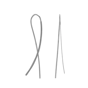 Flat Curved Wire Drop Earrings Rhodium-plated Sterling Silver - Picture 1 of 1