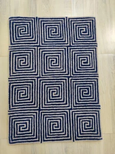 2 x 3 Fuß Handgefertigter Teppich für Kinder Jugendliche 100 % Wolle Getuftet Geometrisch Blau Puzzle - Bild 1 von 24